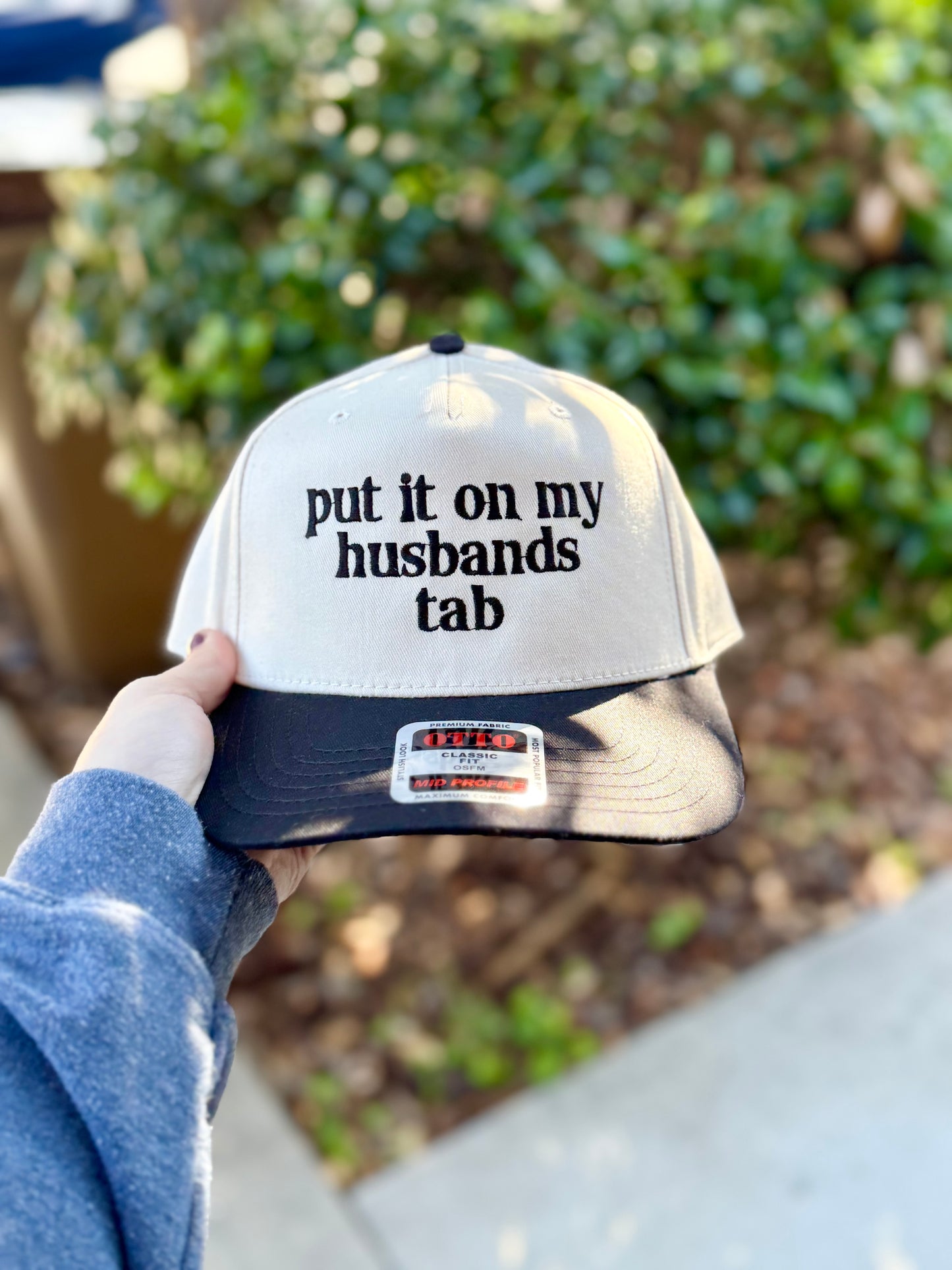 lowercase Put it on My Husband's Tab Embroidered Hat