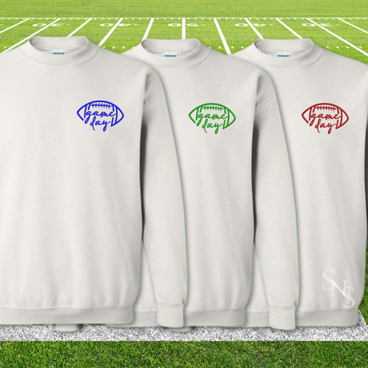 White Game Day Pocket SWEATSHIRT Embroidered Shirt