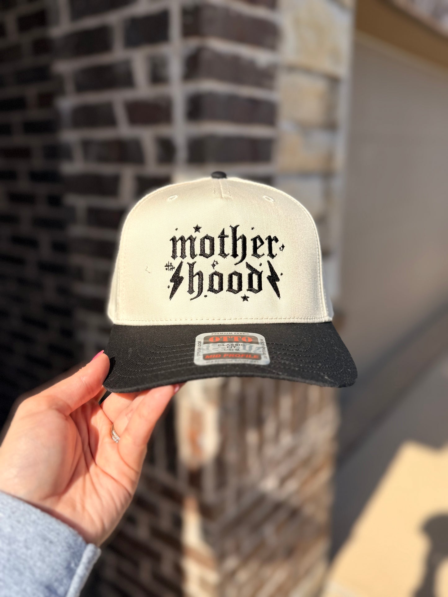 Edgy MotherHood Embroidered Black Two Tone Canvas Trucker Hat