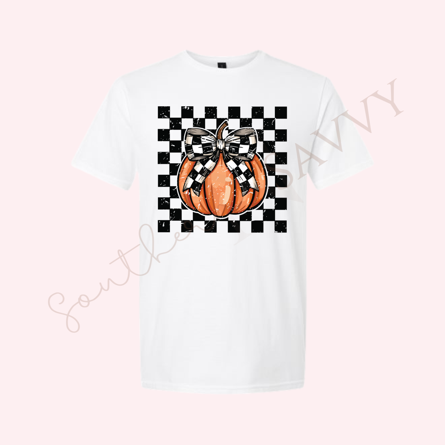 Checkered Pumpkin  | White Color Thanksgiving T-Shirt