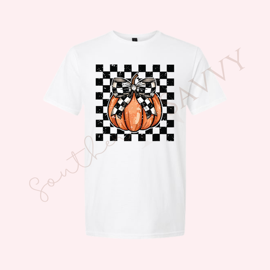 Checkered Pumpkin  | White Color Thanksgiving T-Shirt