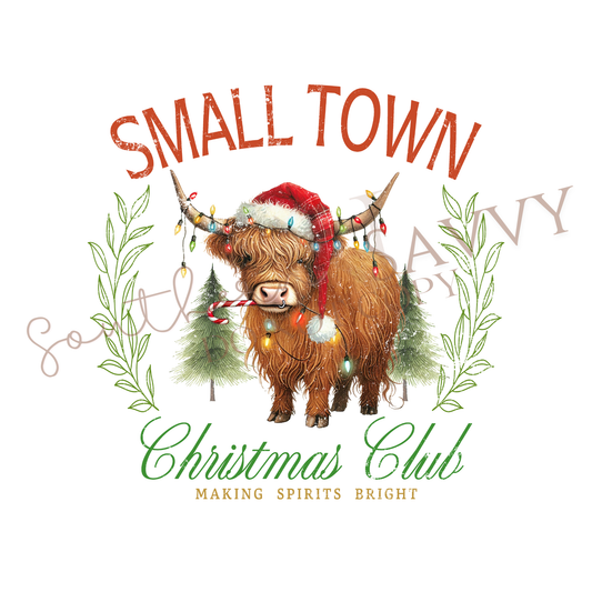 Small Town Highland Cow DTF