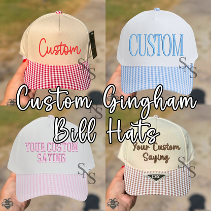 NEW CUSTOM GINGHAM BILL HATS | EMBROIDERED