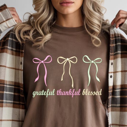 Thankful Grateful Blessed Embroidered Shirt