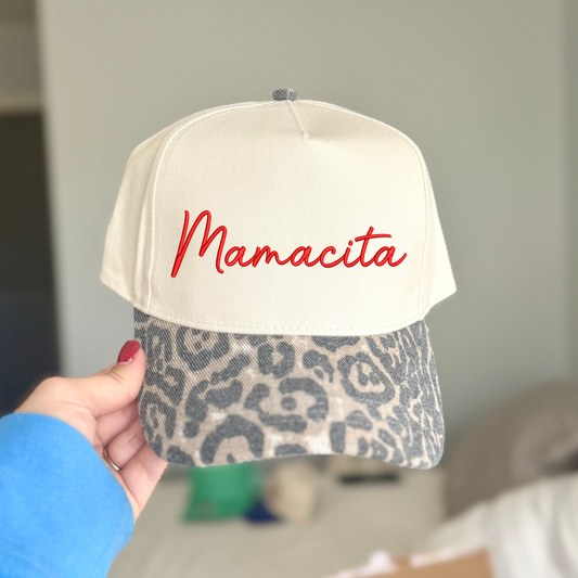 Mamacita Dark Leopard Embroidered Canvas Hat