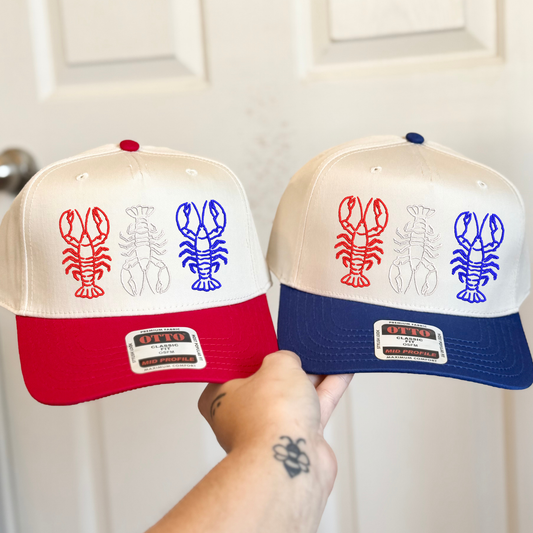 Red White Blue Lobster Trio Embroidered Hat