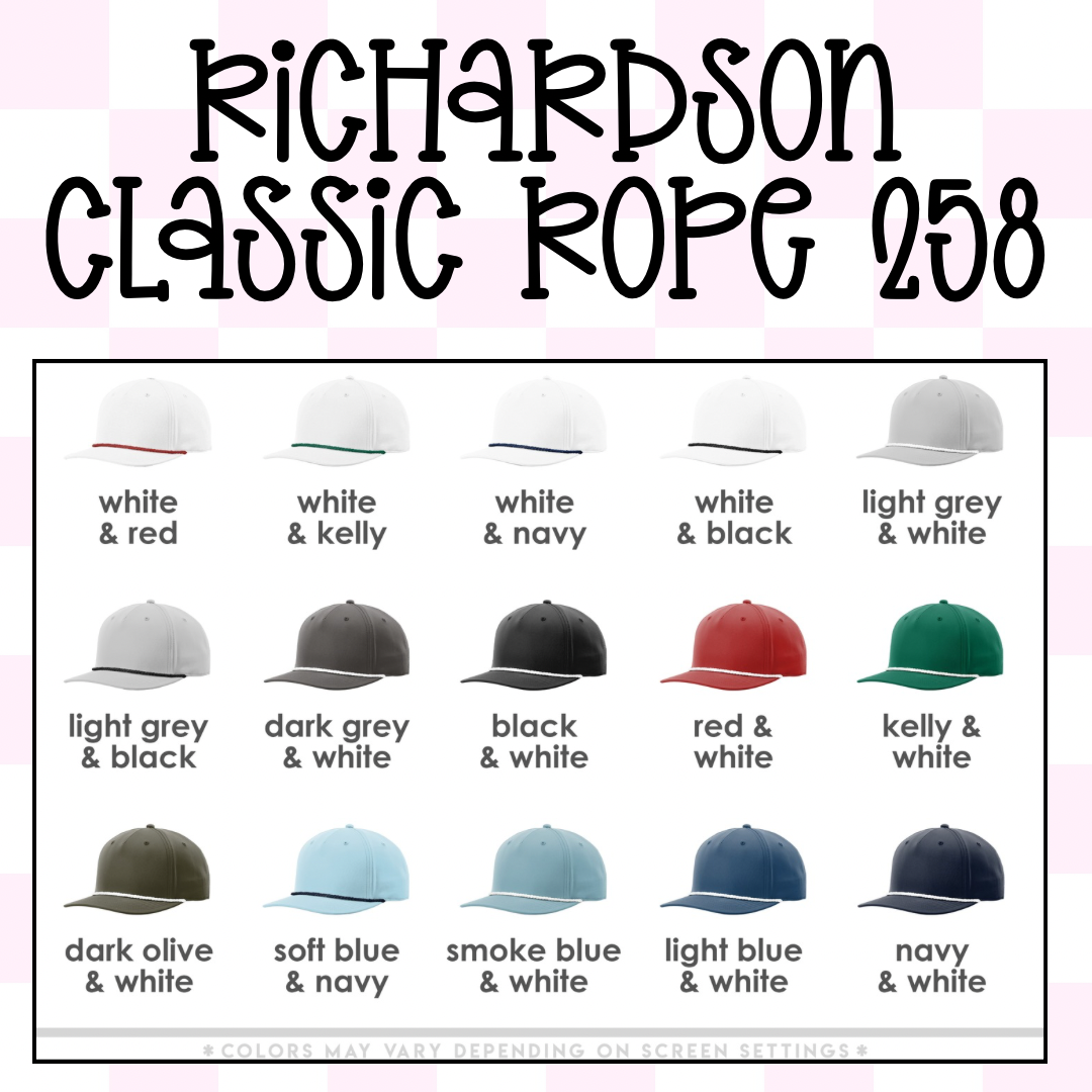 CUSTOM Varsity Script Richardson 258 Embroidered Hat