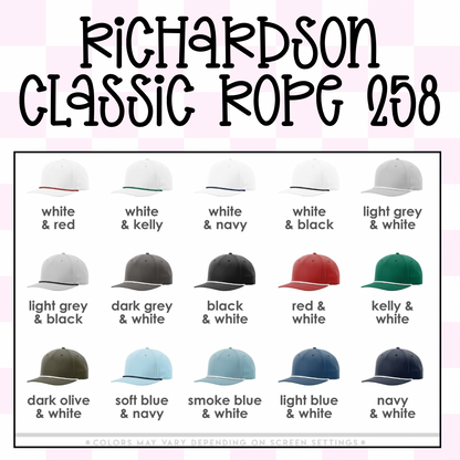 CUSTOM Varsity Script Richardson 258 Embroidered Hat