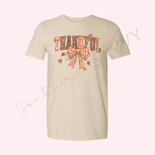 Thankful Bow | Sand Color Thanksgiving T-Shirt