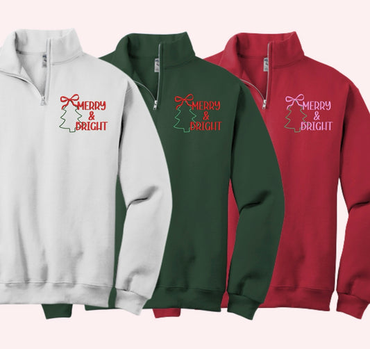 Merry & Bright Tree  | Embroider Quarter ZIP