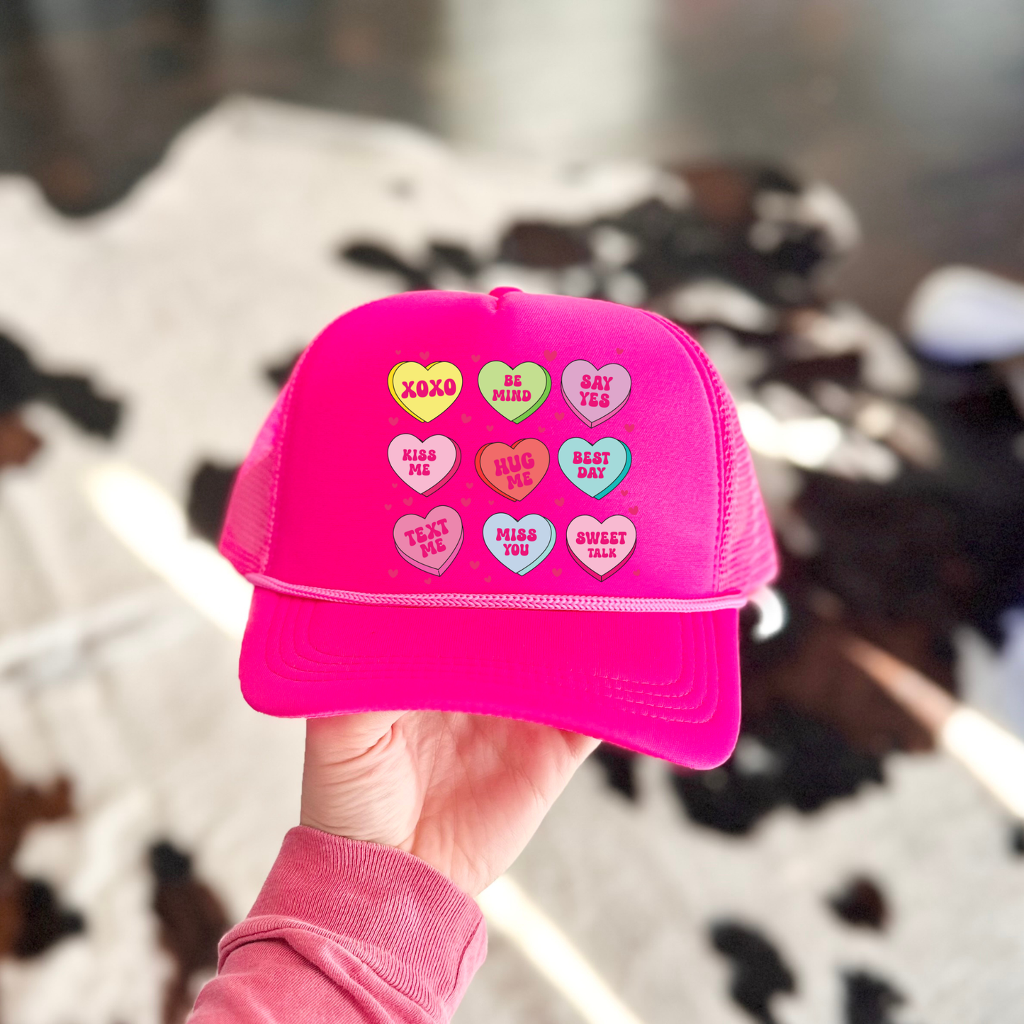 Conversation Candy Hearts   |  DTF FINISHED HAT