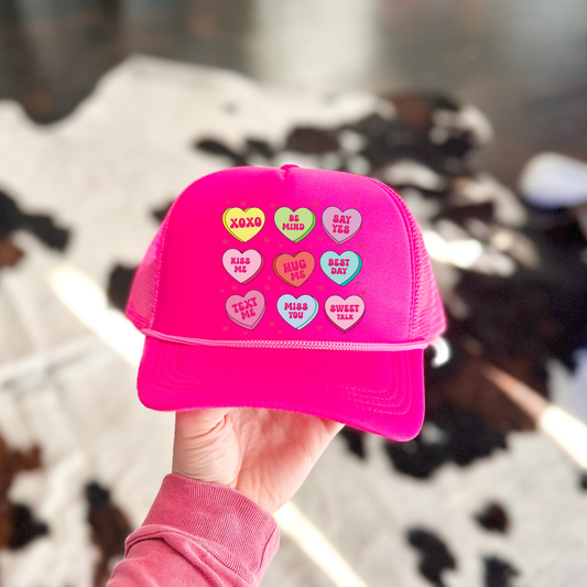 Conversation Candy Hearts   |  DTF FINISHED HAT