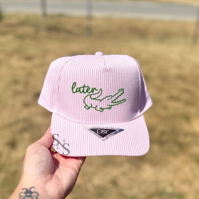 LATER GATOR | PINK STRIPE EMBRODIERED HAT