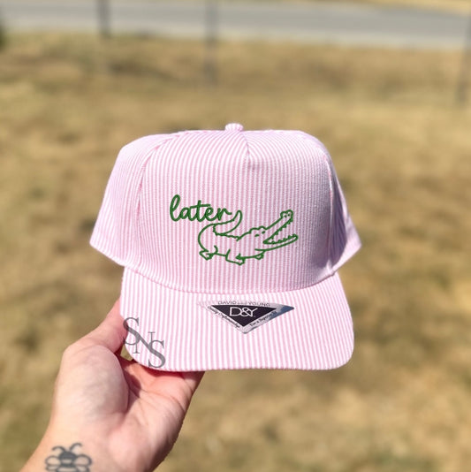 LATER GATOR | PINK STRIPE EMBRODIERED HAT