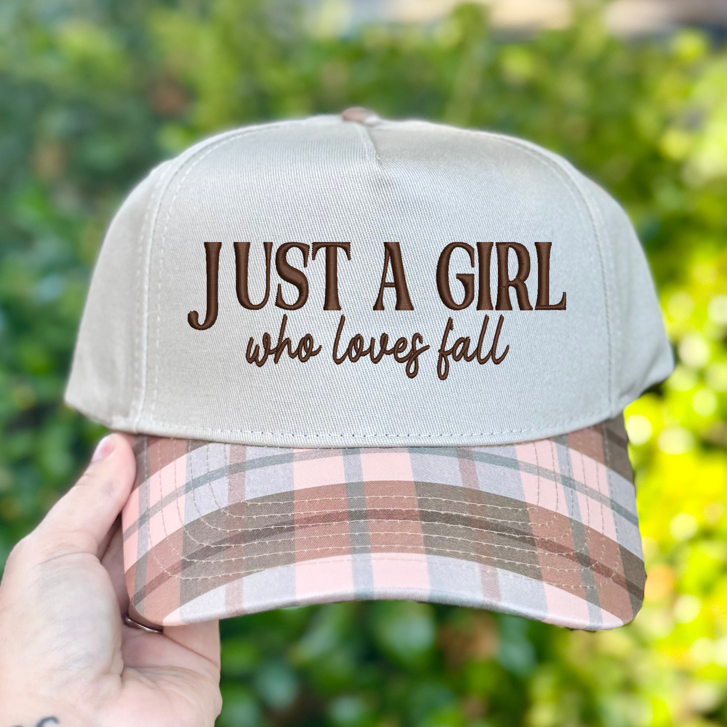 Just a Girl Whole Loves Fall Fall Patterned Bill Embroidered Canvas Hat