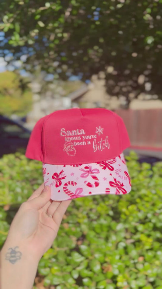 Santa Knows You’ve Been A…. Embroidered Christmas Trucker Hat